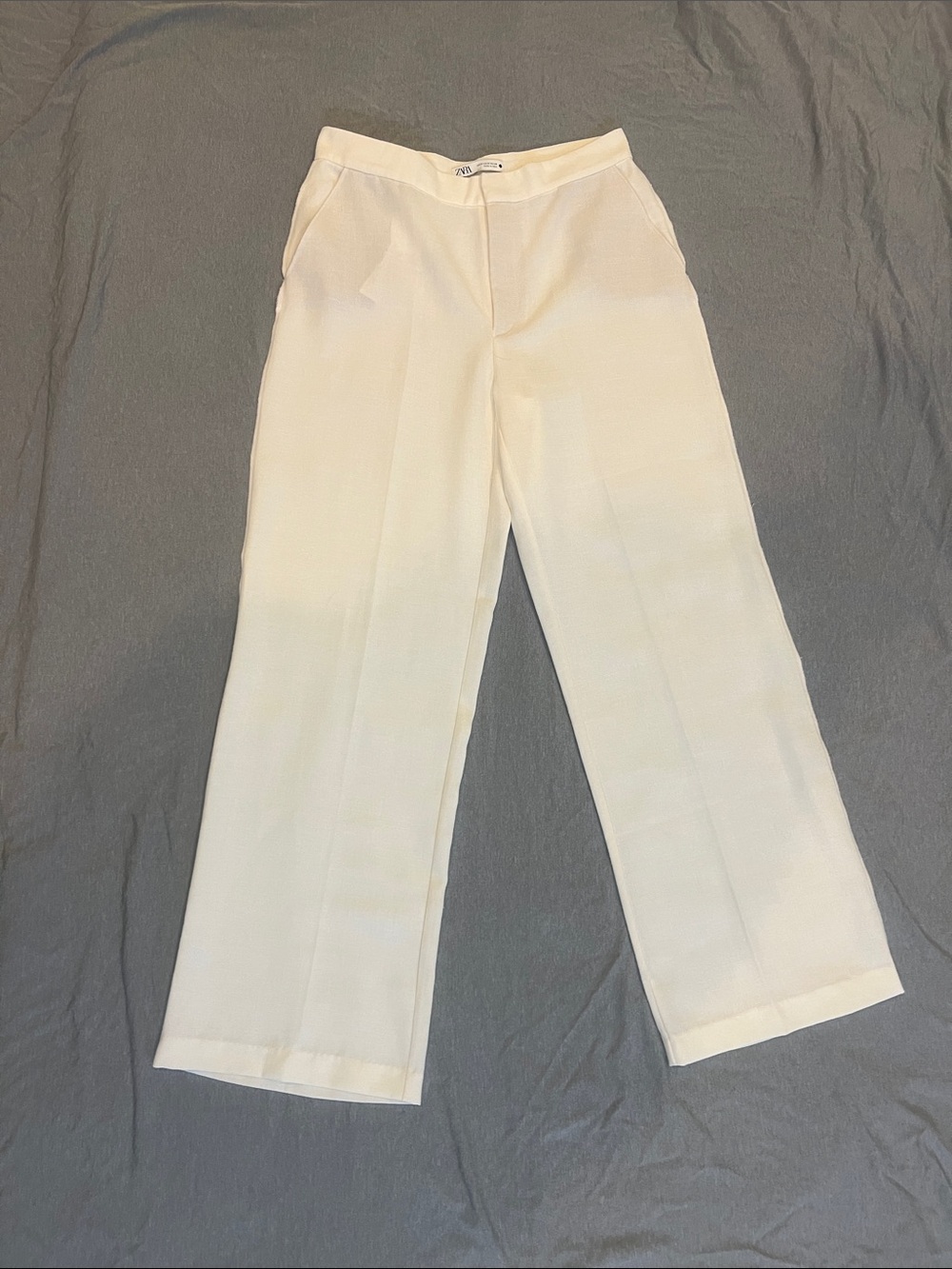 Zara Off-White Textured Wide-Leg Trousers